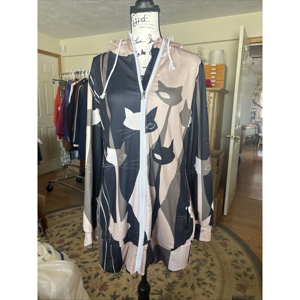 Unbranded Long Zipper Polyester Hoodie With‎ Pockets Atomic Kitty XL